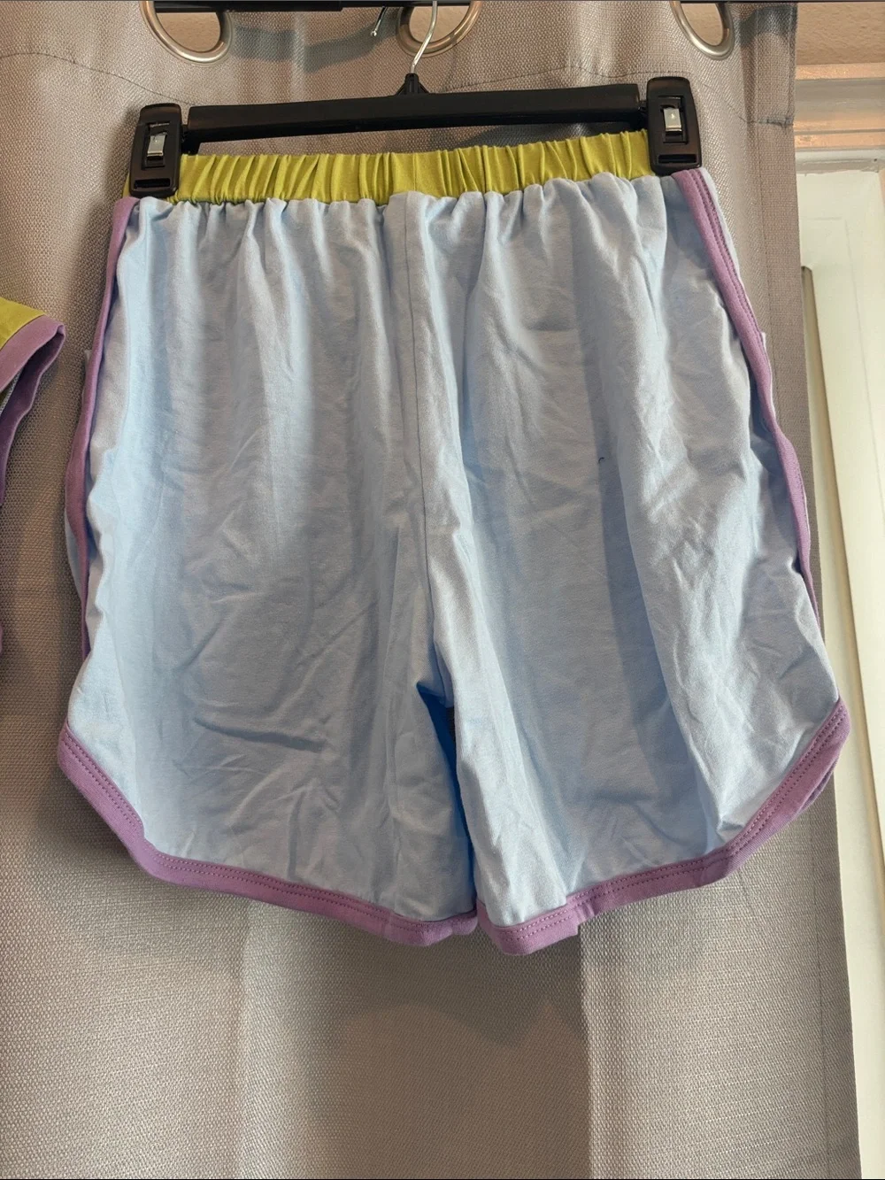 Girls Light Blue Tank & Shorts Matching Set with Lime and Lavender Trim